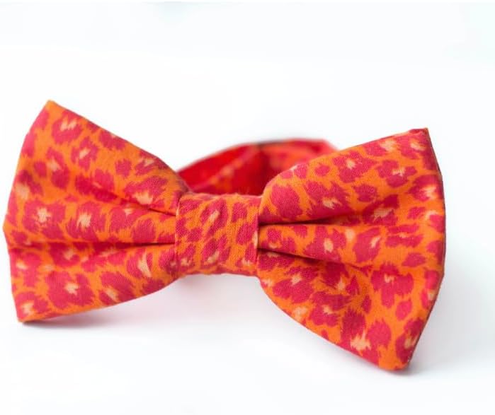 orange red cheetah print bow tie | pre tied and self tie bow ties | matching pocket square | animal print leopard accessory