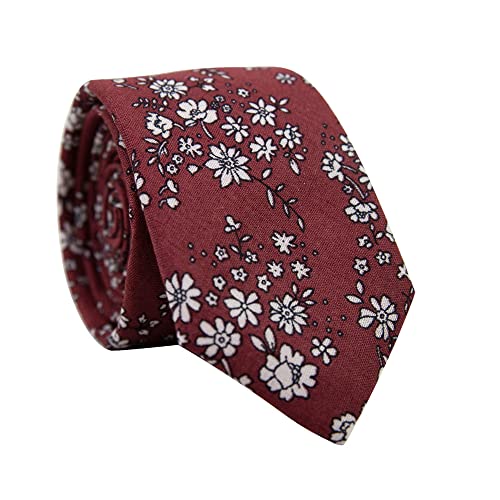 Image of DAZI Men's Skinny Tie Floral Print Cotton Necktie, Great for Weddings, Groom, Groomsmen, Missions, Dances, Gifts.