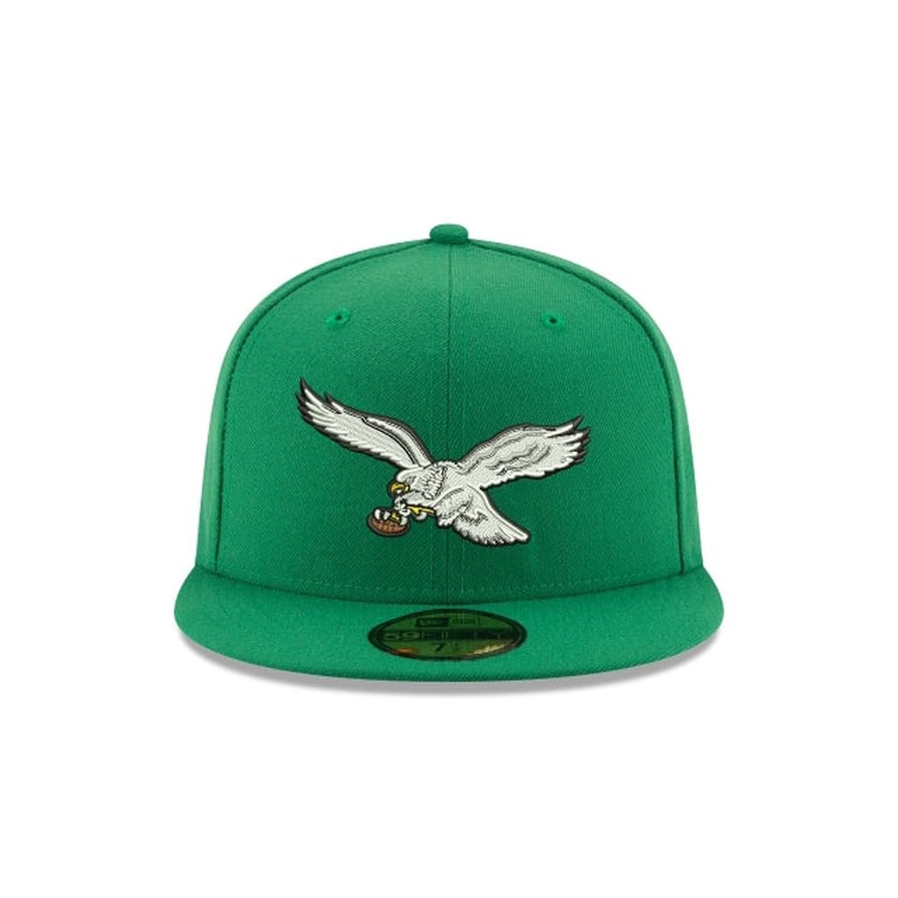 New Era NFL 59FIFTY Philadelphia Eagles Kelly Green Historic Logo Authentic Collection Fitted On Field Football Cap Hat