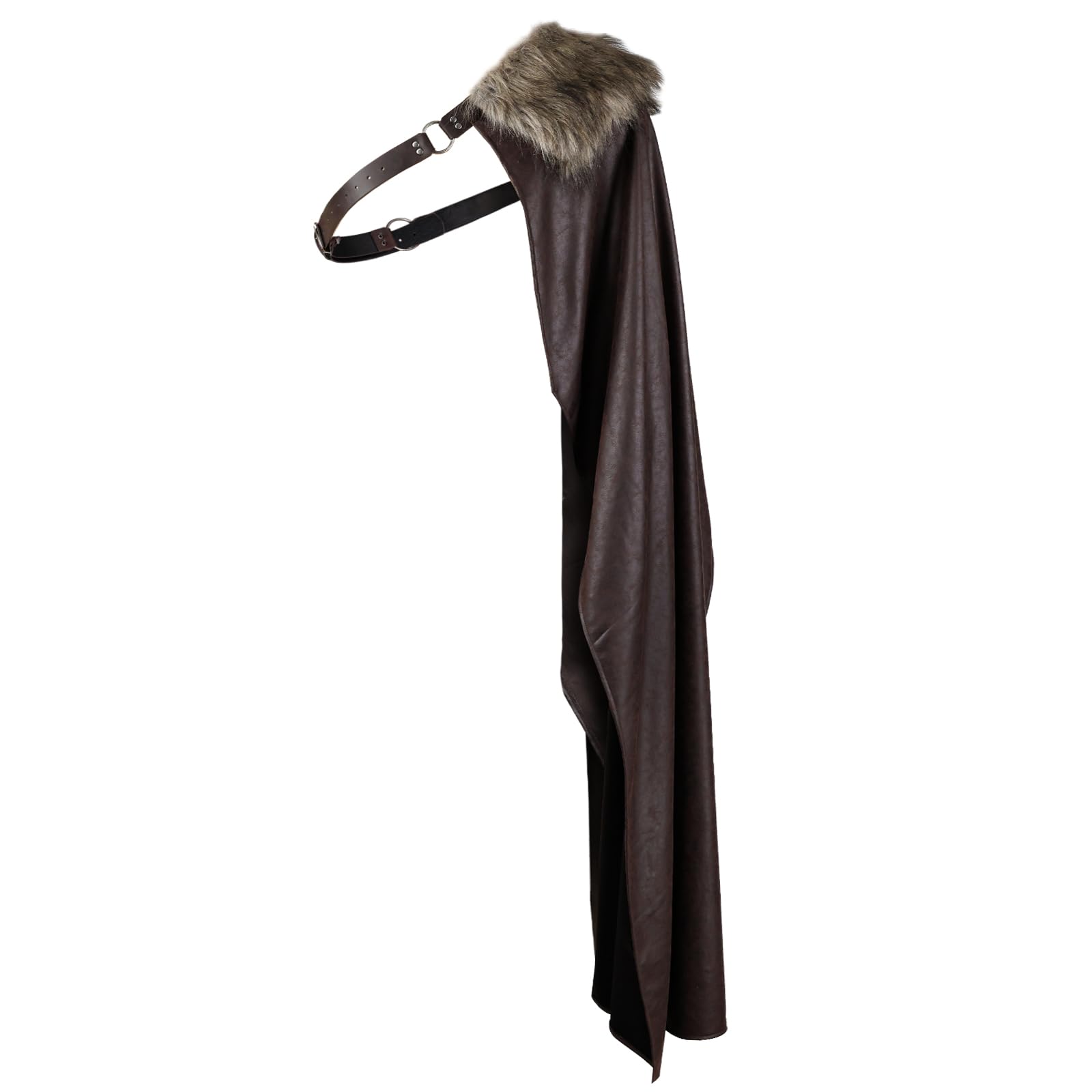 HiiFeuer Medieval Artificial Fur Shawl Half Shoulder Cape, Renaissance Adjustable Cloak Viking Warrior Costume for Ren Faire (Dark Brown A)