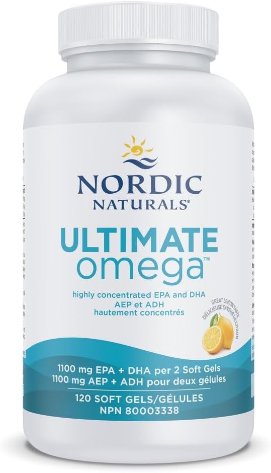 Nordic Naturals Ultimate Omega SoftGels - Omega-3 Supplement, Concentrated Fish Oil With More DHA and EPA, Supports Heart Health, Brain Development and Overall Wellness, Lemon, 120 Count