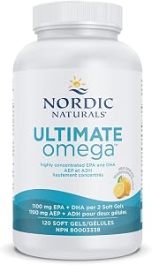 Nordic Naturals Ultimate Omega SoftGels - Omega-3 Supplement, Concentrated Fish Oil With More DHA and EPA, Supports Heart Health, Brain Development and Overall Wellness, Lemon, 120 Count