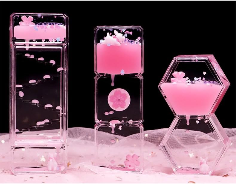 Beautiful Pink Rabbit Petals Sensory Liquid Hourglass Motion Bubbler ASMR Alternative for Stress Relief Desktop Decor Office (5.9in/1.96in) - Image 4