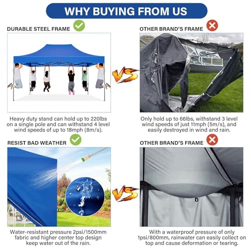 Image of COBIZI 10x15 Pop Up Canopy Tent,Heavy Duty Canopy(Blue with 4 Sidewalls)