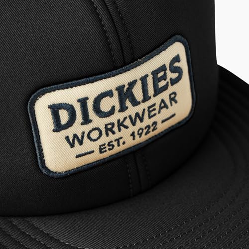 Dickies Caminhoneiro masculino Flat Bill com sarja Embr Patc, Preto, Tamanho nica