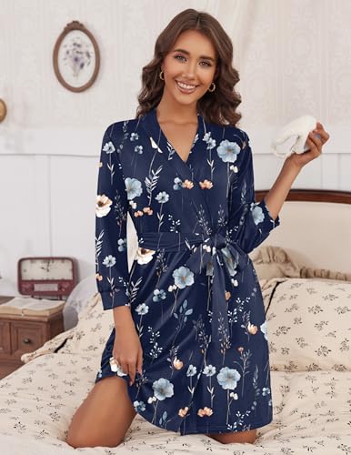 Image of HOTOUCH Womens Robe Lightweight Short Knit Bathrobe Soft Ladies Sleepwear with Pockets