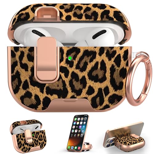 Image of for Apple AirPods Pro 3 Case 2025 with Safety Lock & Foldable Phone Stand | Double Drop Protection,Two-Piece Design, Airpod Pro 3 Case with Keychain & Cleaner Kit, Support Wireless Charging, Leopard