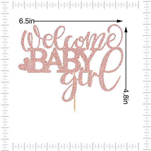 Crseniny Rose Gold Glitter Welcome Baby Girl Cake Topper，Baby Shower Party Decorations，Newborn Gender Show Girl Happy Birthday Party Cake Decoration #TOP1