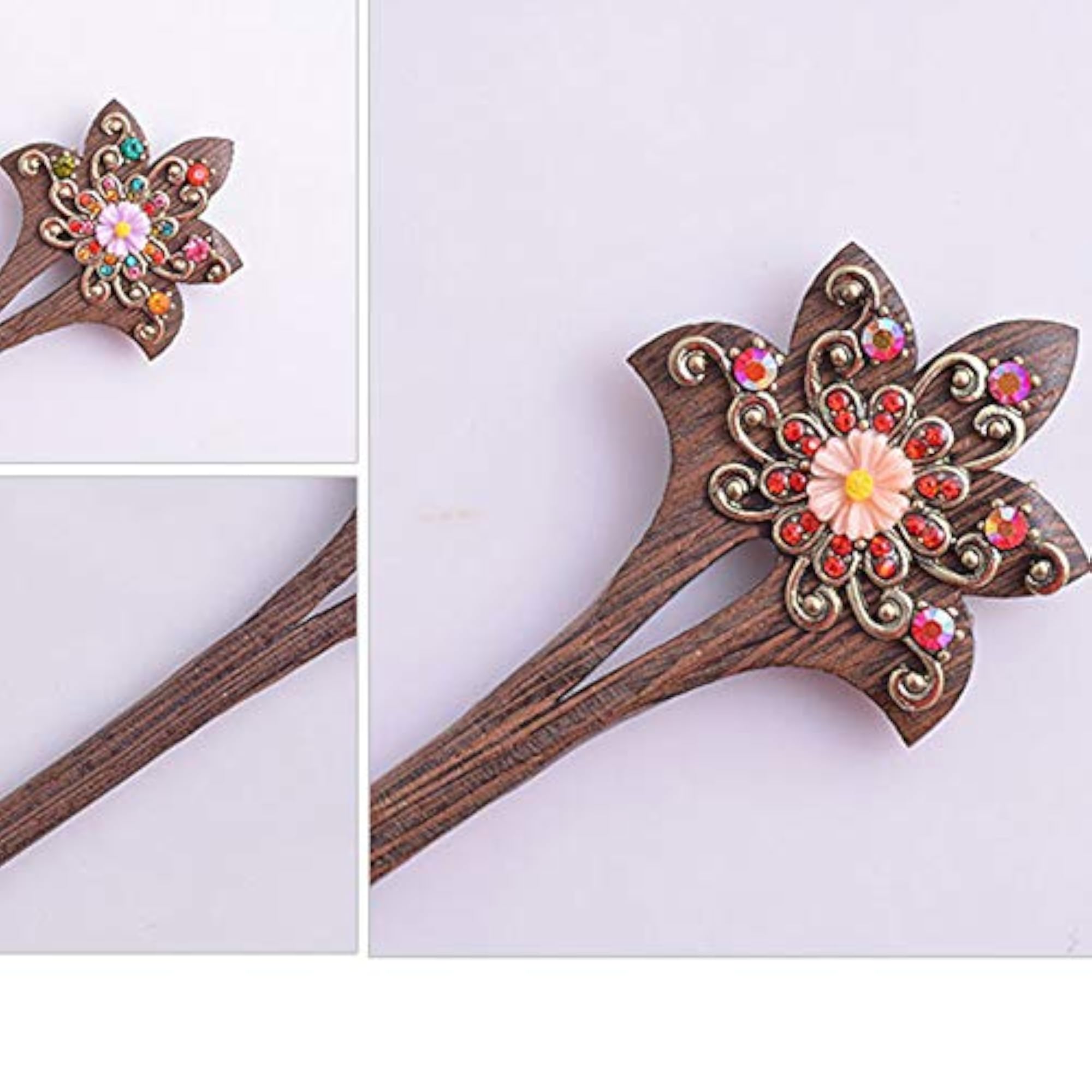 2 Pack Retro Chinese Flower Decor Hair Chopsticks