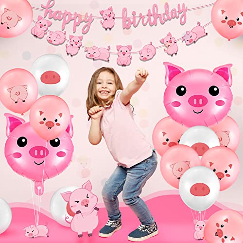 34 Pcs Pig Birthday Party Decorations Pink Pig Farm Animal Birthday Banner Piggy Latex Balloons Jumbo Pink Piggy Head Foil Balloons for Baby Shower Decorations Farm Themed Party Supplies by Zomiboo - Image 5