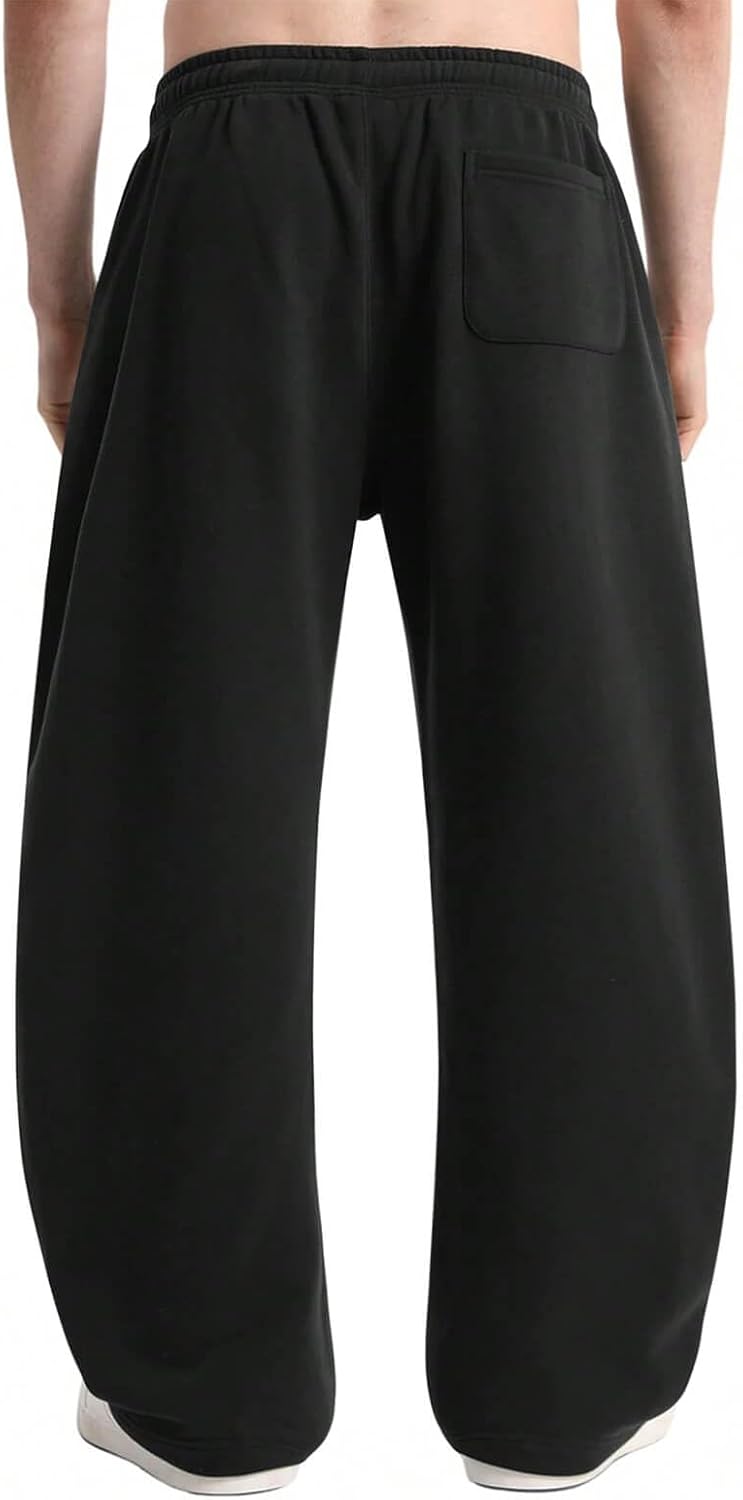 HeSaYep Men's Fleece Baggy Sweatpants Wide Leg Barrel Sweat Pants Lounge Athletic Gym Pants with Pockets - Image 2