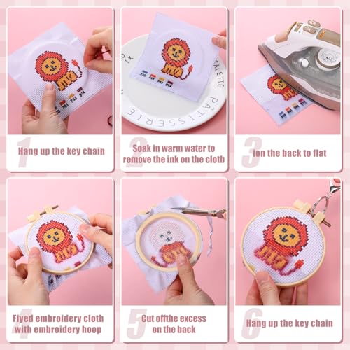 Image of Juinte 10 Pack Stamped Cross Stitch Beginners Kits for Kids Embroidery Starter Cross Kit with Woodland Animal Patterns DIY Needlepoint Sewing Set with Instruction for Key Chain Backpack Charms Craft
