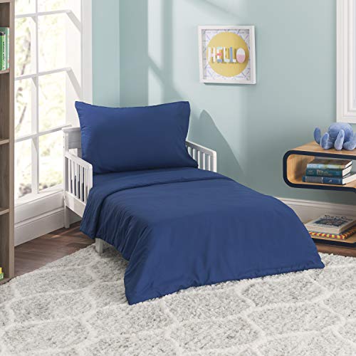 EVERYDAY KIDS 4 Piece Toddler Bedding Set - Includes Comforter, Flat Sheet, Fitted
