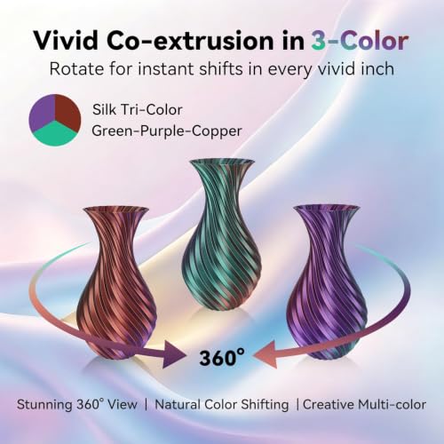 Image of Kingroon PLA Filament, Multicolor Silk PLA Filament, Tri Color 3D Printer Filament, 1.75 mm, Dimensional Accuracy + /- 0.03 mm, 1kg Spool(2.2lbs), Green Purple Copper