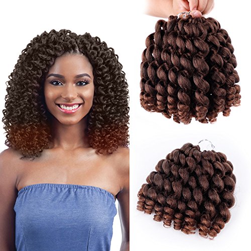 3 Packs Wand Curl Crochet Hair Ombre Brown Jamaican Bounce Twist Crochet 8Inch Synthetic Crochet Braids African Braiding Hair for Women (T1B/30#)