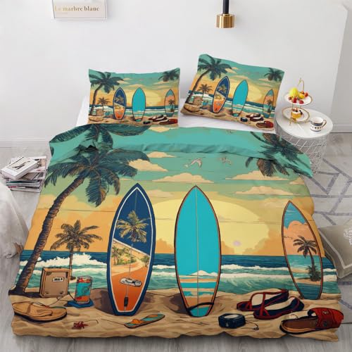 YELDAN Parure de Lit Planche de Surf Plage, Housse de Couette 140x200 Imprimée - Set Housse de...