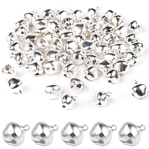 50pcs Campanellini,Campanellini Sonagli,Campanellini Sonagli Piccoli,Metallo Campanellini,Campanelli Natalizi,Mini Campane,Per la Decorazione di Ornamenti Per Feste di Natale DIY,12mm(Argento)