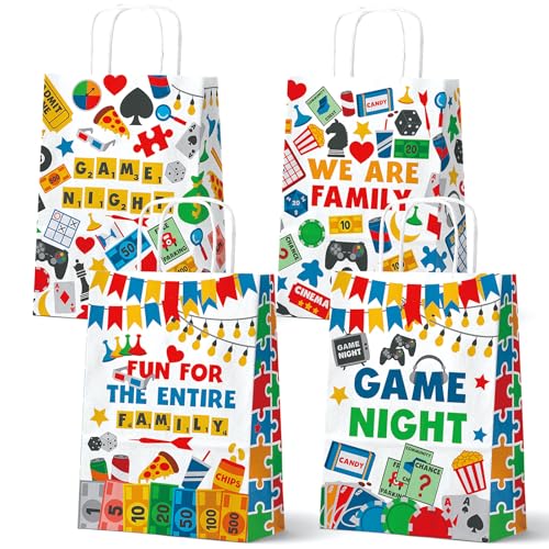 Outego 24 Pack Game Night Party Gift Bags, Family Game Night Goodie Bags with Handles, Board Game Party Favor Bags, Game Night Party Supplies