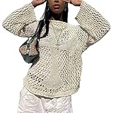 Onsoyours Damen Netzoberteil Langarm Crop Top Sexy Transparent Netz Top Rundhals Party Oberteile Clubwear Bluse Y2K Streetwear B Beige S