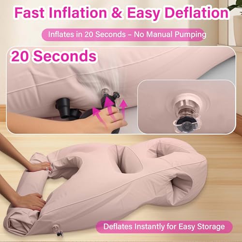 Image of Inflatable Pregnancy Pillow with Belly & Face Opening,Full Body Maternity Airbed for Stomach Sleeping,Portable Prone Support Bed for Expecting Moms,Portable & Includes Electric Pump Gray