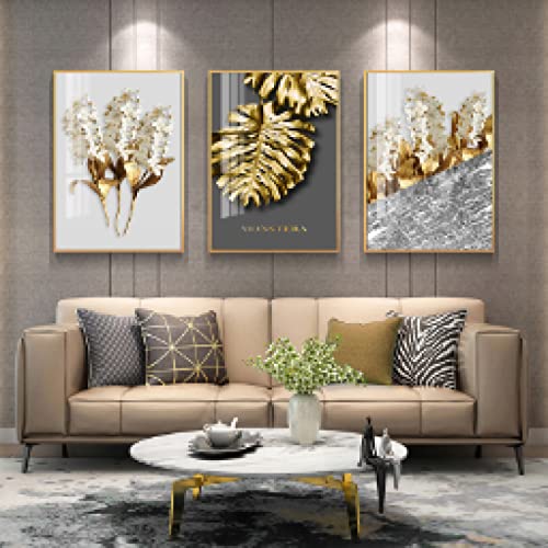 Toile art abstrait feuille et fleurs 60x80cm pour décoration salon moderne