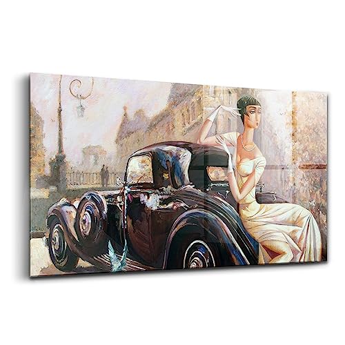 Peinture murale en verre Wallfluent 100x50cm : tableau décoration murale salon femme art rétro