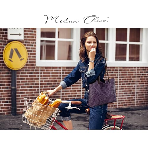 Image of Milan Chiva Tote Bag for Women with Zipper Large Ostrich Vegan Leather Shoulder Purses and Handbags