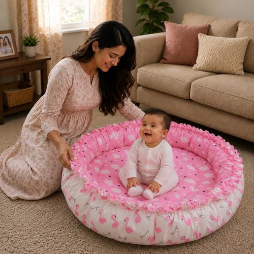 Image of Toddylon New Born Baby Reversible Bedding Set Cotton Mattress Nest (0-6 Months) Pink