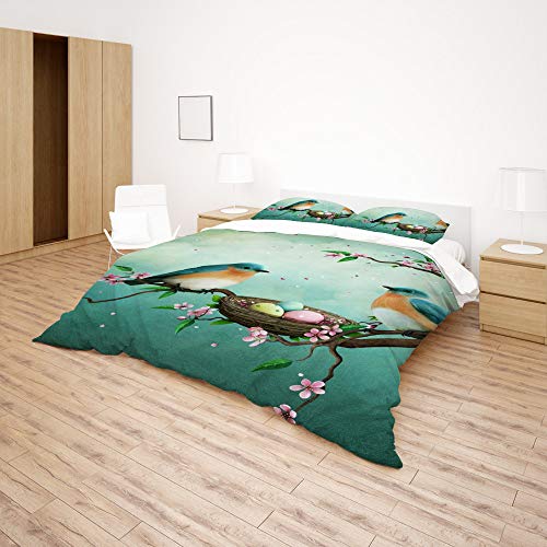 Housse de couette oiseaux lit simple avec parure de lit bleu polyester 3 pièces - 5