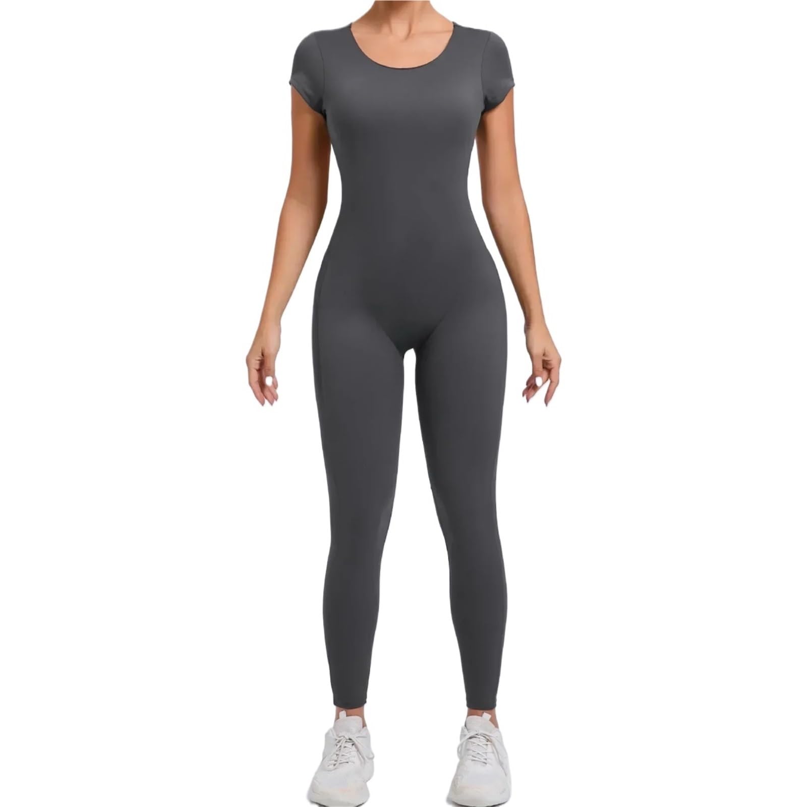 Combinaison De Yoga Une PièCe Combinaisons de Yoga sans Couture, Sport, Fitness, Levage des Hanches, Manches Courtes, Dos Nu, Une pièce, Leggings de Gymnastique, survêtement(Gray2,S)