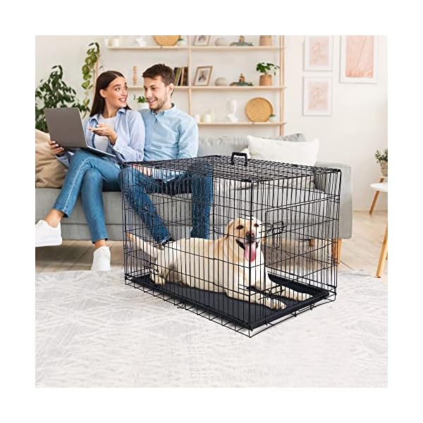 30/36/42Inches Double Door Dog Crate Folding Metal Wire Dog Kennel Cage with Tray for Small/Medium/Large Dogs Indoor Outdoor Travel Use 30/36/42Inches Double Door Dog Crate Folding Metal Wire Dog Kennel Cage with Tray for Small/Medium/Large Dogs Indoor Outdoor Travel Use