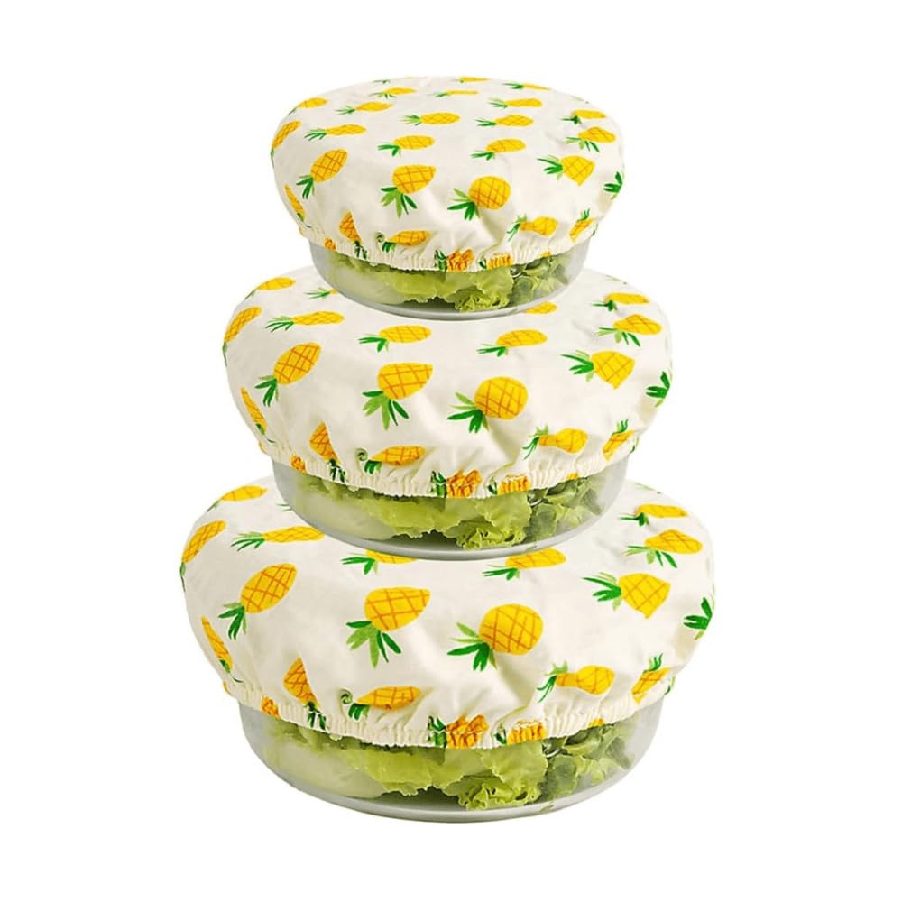 3 PCS Reusable Food Covers Cotton Dish Plate Lids Durable Elastic Bowl Cover Set for Keeping Food Fruit Vegetable Meat Fresh Fits Various Sizes Glass Container