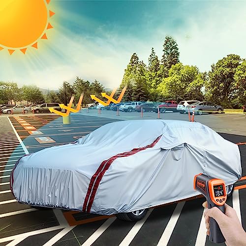 Image of Waterproof Car Covers Replace for 1964-1978 Ford Mustang, 6 Layers All Weather Custom-fit Car Cover with Zipper Door & 18 Ponit Windproof Bands for Snow Rain Dust Hail Protection