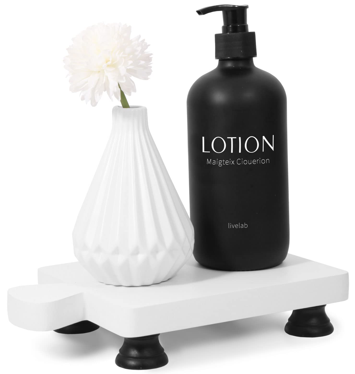 Photo 1 of Decorative Wood Pedestal Stand, Beautiful Farmhouse Wood Riser for Display Wooden Soap Stand, Perfect Display Tray for Kitchen Sink Bathroom Counter Decor Modern Rustic Laundry Room (White)