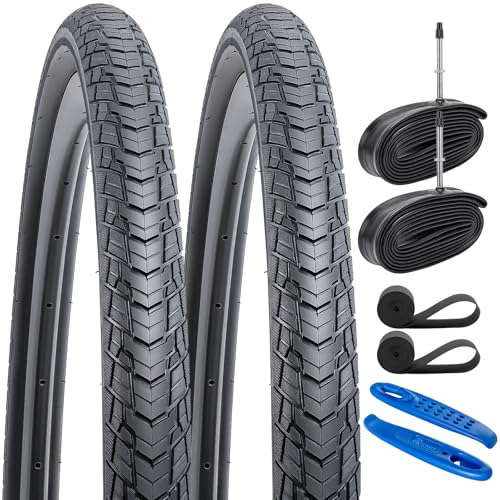 YUNSCM 2-PCS 700C Road Bike Tires 700x32C/32-622 and 700C Heavy Duty Bike Tubes Presta Valve Compatible with 700x30C 700x31C 700x32C 700x33C 700x34C Bike Bicycle Tires and Tubes (Y-1126)