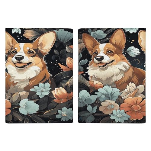 LFDSYEOQ Lederen paspoorthouder voor reizen, twee kamelen hoelapaspoorthoes, reisdocumenten, organizer, beschermer met creditcardsleuven, Twee Corgis, 20.3x13.8cm, Klassiek