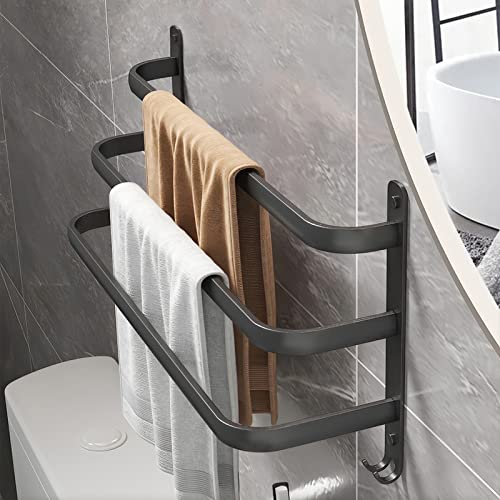 Toalleros de Baño sin Taladro Negro Mate, Barra de Toallas de Aluminio sin taladrar, Toallero Montaje en Pared, Soporte para Toallas de Invitados, toallero con 2 Ganchos, Cocina (40cm-3 Niveles)