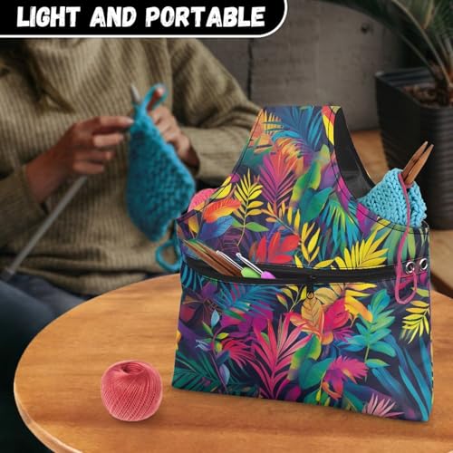 Image of ZUXONGSY Tropical Leaf Yarn Storage Bag for Crocheting Dragonfly Knitting Project Handbag Crochet Organizers and Storage Knitting Accessories