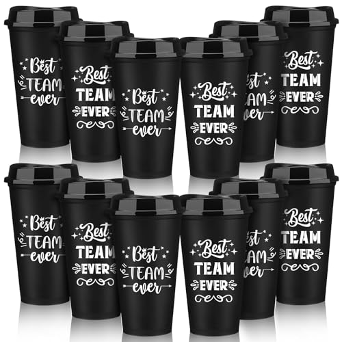 Sliner 12 Pcs Best Team Ever Thank You Gifts Employee Appreciation 16 oz Reusable Coffee Cups with Lids Employee Motivation Gifts for Teacher Nurses Staff Coworkers