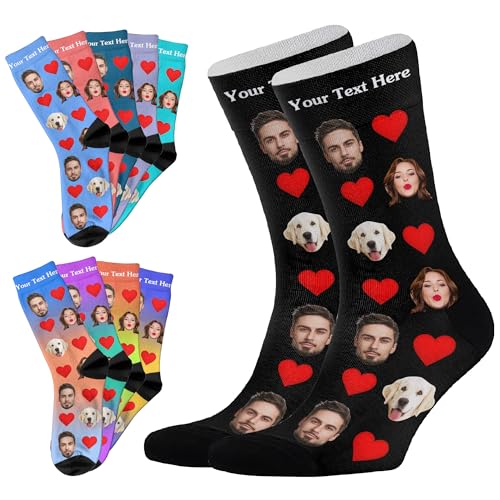 Custom Socks with FACE PHOTOS TEXT Made in USA, Personalized Funny Gifts for Birthday Christmas Wedding