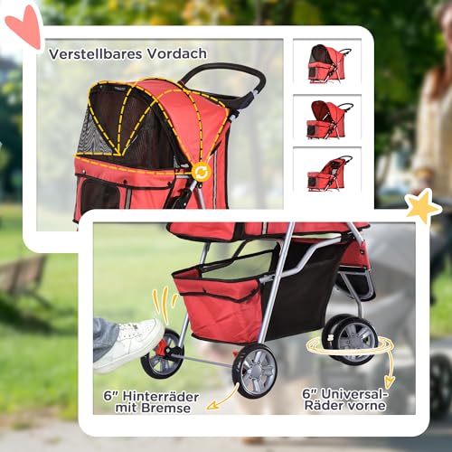 PawHut Hundewagen Hundebuggy Buggy Hunde Katzen Pet Stroller Hunde Buggy Rot
