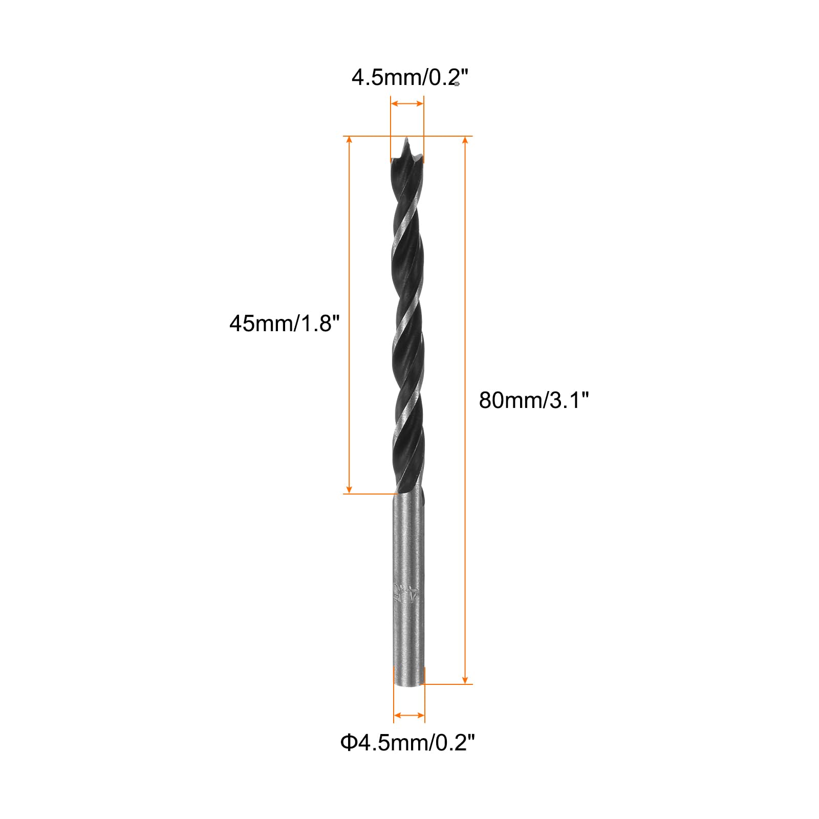 QUARKZMAN 10pz Punte Trapano Brad Point 4.5mm (11/64) Dia Dritto