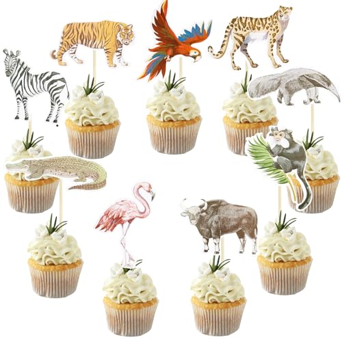 Animales Cupcake Toppers, 27pcs Decoración Para Tartas De Animales, Decoración Magdalena Animales, Safari Animals Cake Topper, Animales Salvajes Cake Deco, Adorno Pastel Cumpleaños Animales (Color B)