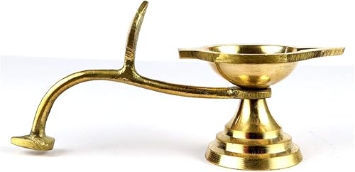 Aceite de latónGhee Aarti Jyot Diya Lámpara Arti para Puja Heavy One con mango (2 pulgadas)