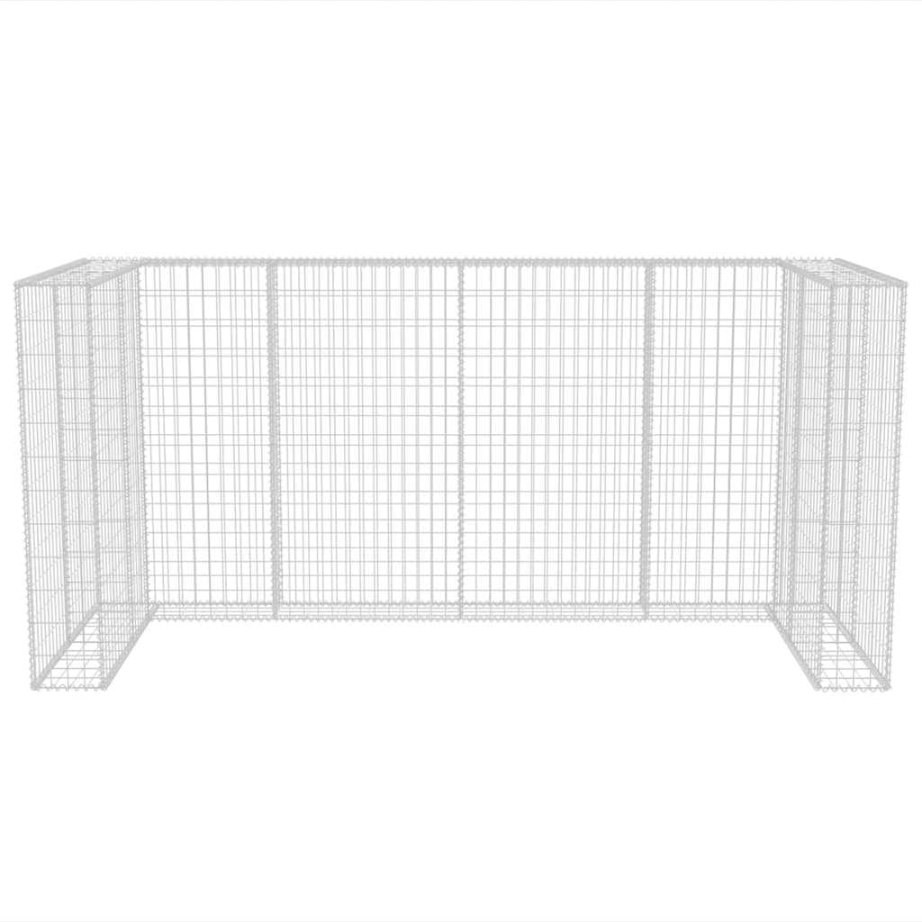 Gabionen-Mülltonnenverkleidung aus verzinktem Stahl für 3 Mülltonnen 250 x 100 x 120 cm, Mülltonnenbox für Garten und Vorgarten mit wetterfester Abdeckung