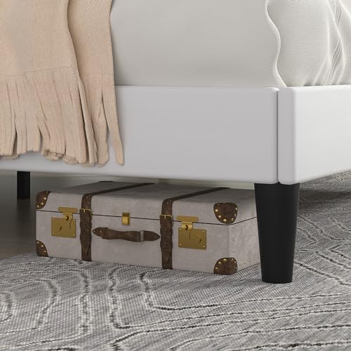 Image of VECELO Full Size Bed Frame with Upholstered Headboard, Velvet Platform Bedframe Mattress Foundation, Strong Wood Slat Support, No Box Spring Needed,White