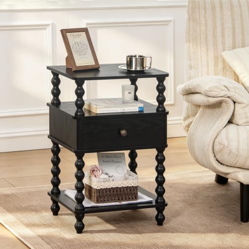 AWASEN Black Nightstand, Bed Side Table Bedroom with Drawer, End Table