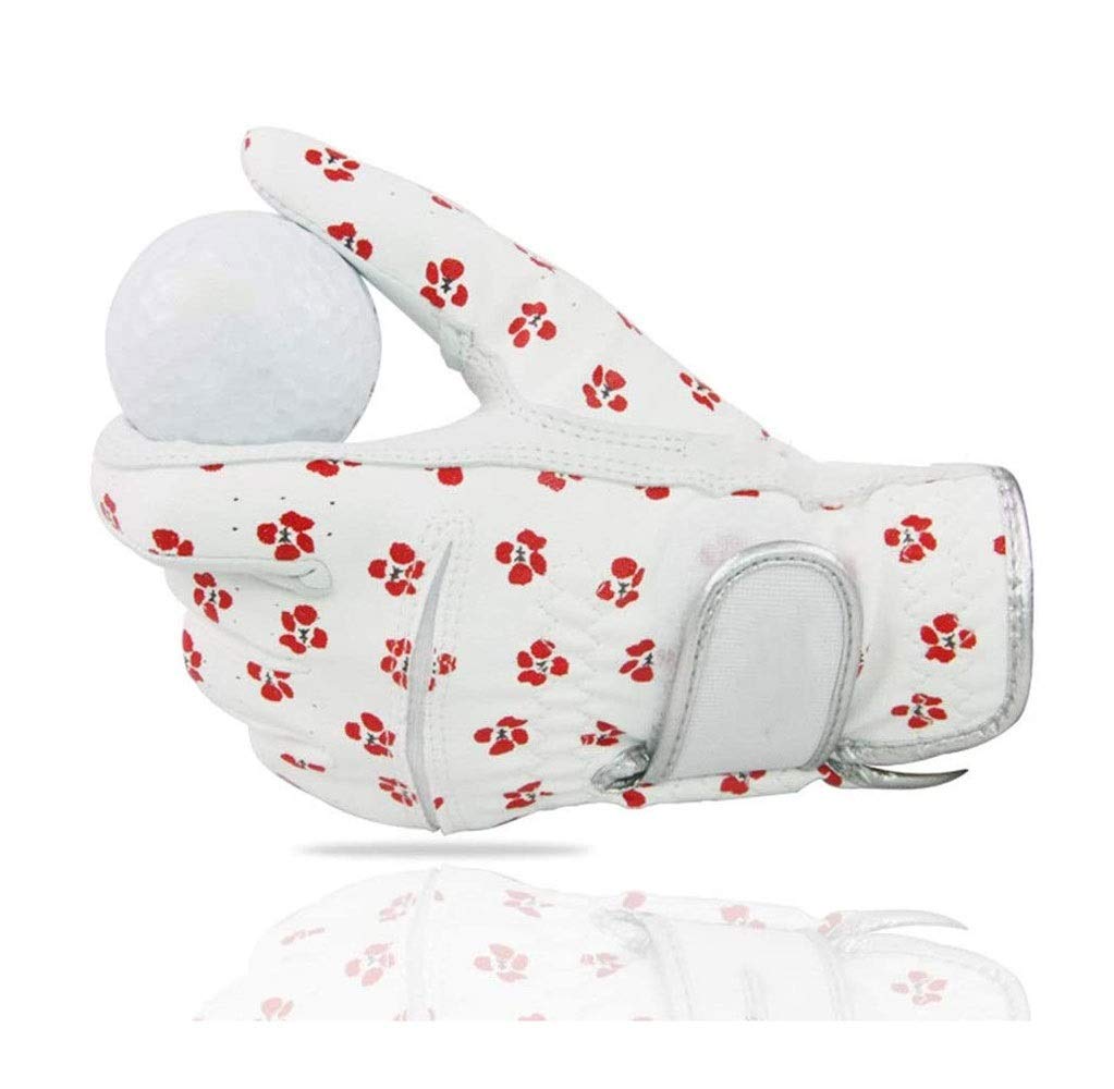 Frauen Leder Golfhandschuhe EIN Paar - drucken wasserdichte PU elastische Lycra-Gewebe Golfhandschuhe, einfach beide Hände (Size : 19)