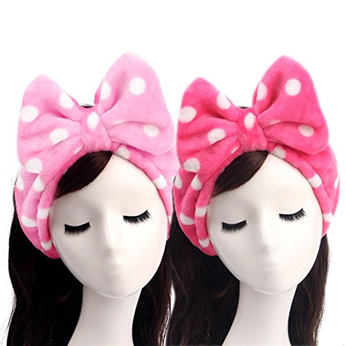 Lovely Headband,Makeup Headbands,2 Pieces Flannel Bowknot Hairband Wash Face Towel Hair Band For Hair Accessories(Blue White Polka Dot Pink White