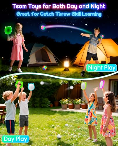Elecdemic 3D LED Light Up Toss Catch Paddle Ball Game Set Glow Dark Toys - image 2